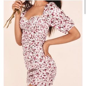 For love & lemons white silk rose dress